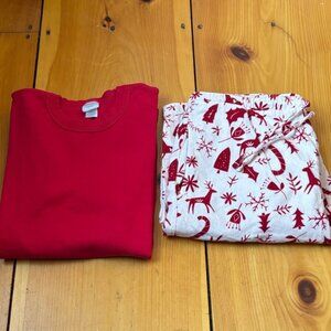 HANNA ANDERSSON Unisex Adult M Organic Solid Red L/S Top & Flannel Printed Pants